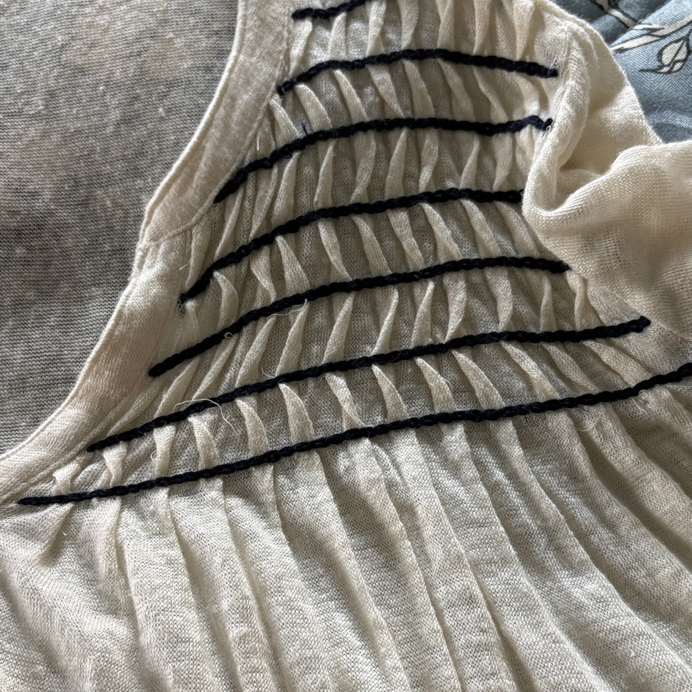 Sundance Linen Striped Cream Women's Top Size L - Picture 8 of 9